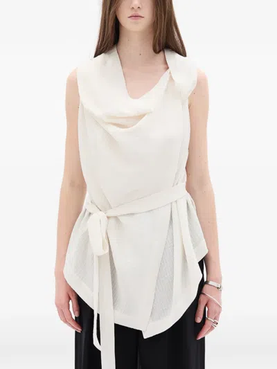 Ann Demeulemeester Asymmetric Waist-belt Blouse In White