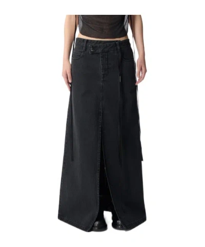 Ann Demeulemeester Asymmetrical Denim Skirt In Black