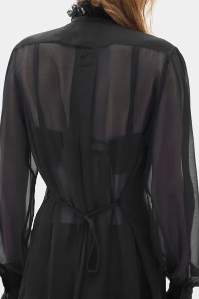 Ann Demeulemeester Barah Long Comfort Shirt With Lace Ruffles In Black