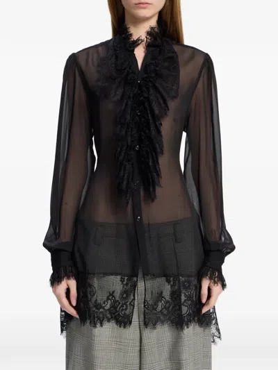 Ann Demeulemeester Barah Ruffled Lace-trim Shirt In Black