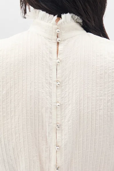 Ann Demeulemeester Bee High Neck Cropped Top In White
