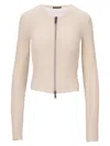 Ann Demeulemeester Cropped Wool Cardigan With Zip Detail In Beige