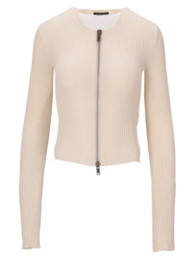 ANN DEMEULEMEESTER BEIGE TERNA CROPPED ZIP-UP CARDIGAN