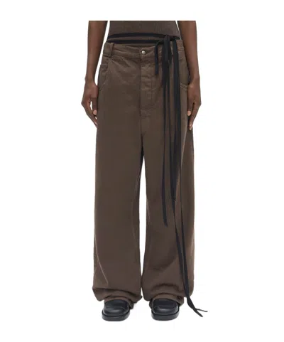 Ann Demeulemeester Belt Loop Denim Trousers In Brown