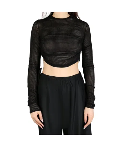 Ann Demeulemeester Beta Cropped Open Rib Sweater In Black