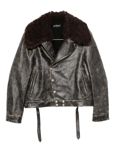 Ann Demeulemeester Binus Fur-collar Button Leather Jacket In Brown