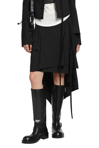 Ann Demeulemeester Birit Wrap Skirt In Striped Viscose Twill In Black