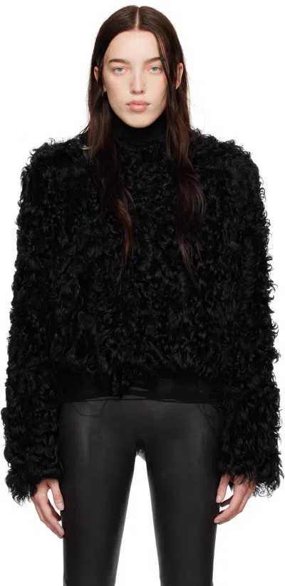 Ann Demeulemeester Black Amela Shearling Jacket In D0097 Black/charcoal