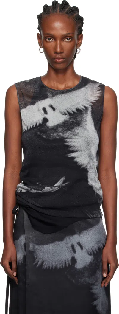 Ann Demeulemeester Black & Gray Doves Printed Tulle Tank Top