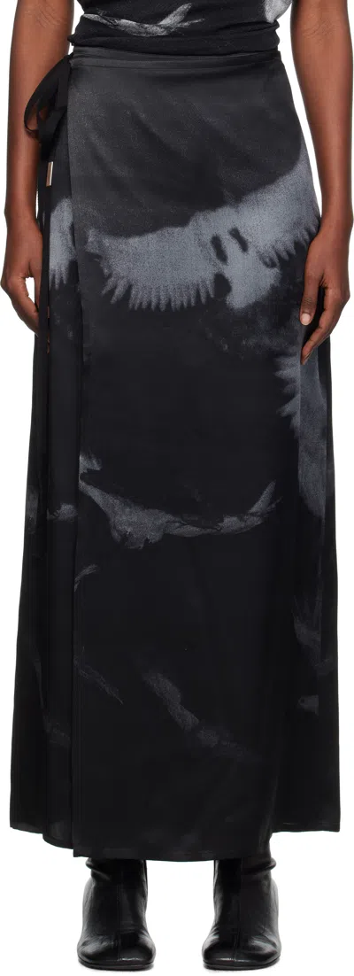 Ann Demeulemeester Black & Gray Oku Printed Wrap Maxi Skirt