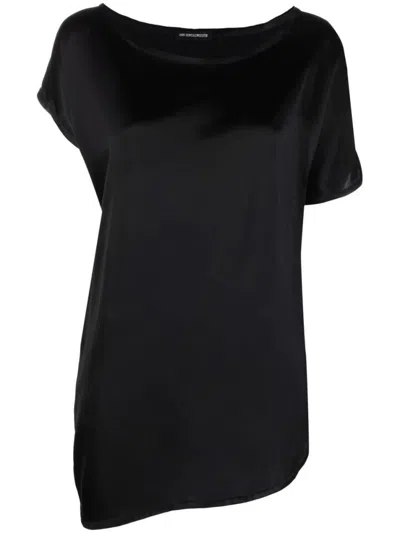ANN DEMEULEMEESTER BLACK ASYMMETRICAL SILK BLOUSE