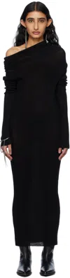 Ann Demeulemeester Black Barbro Dropped Shoulder Knit Midi Dress In 099 Black