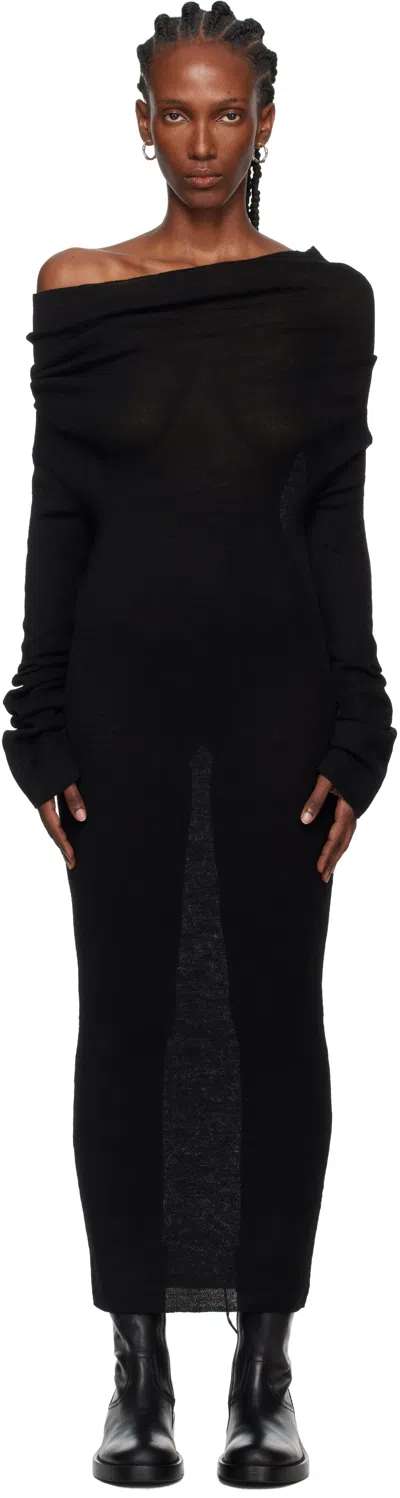 Ann Demeulemeester Black Barbro Dropped Shoulder Knitted Midi Dress