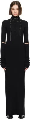 Ann Demeulemeester Black Hanzel Long Serafino Rib Maxi Dress In 099 Black