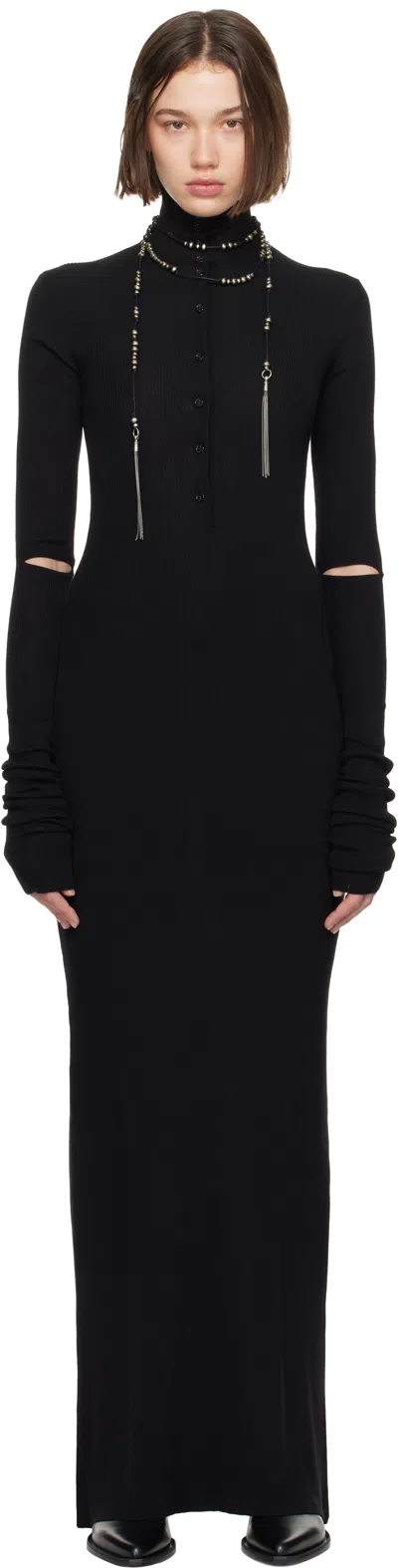 Ann Demeulemeester Black Hanzel Long Serafino Rib Maxi Dress In 099 Black