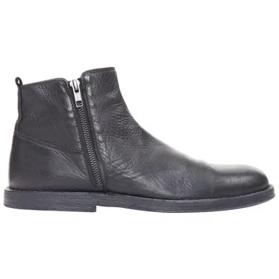 Pre-owned Ann Demeulemeester Black Leather Double Zip Flat Ankle Boots Eu40.5