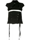 Ann Demeulemeester Oversized Collar Cap Sleeve Top With Pendant Tassel In Black