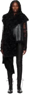 Ann Demeulemeester Black Svea Asymmetric Shearling Vest In D0097 Black/charcoal