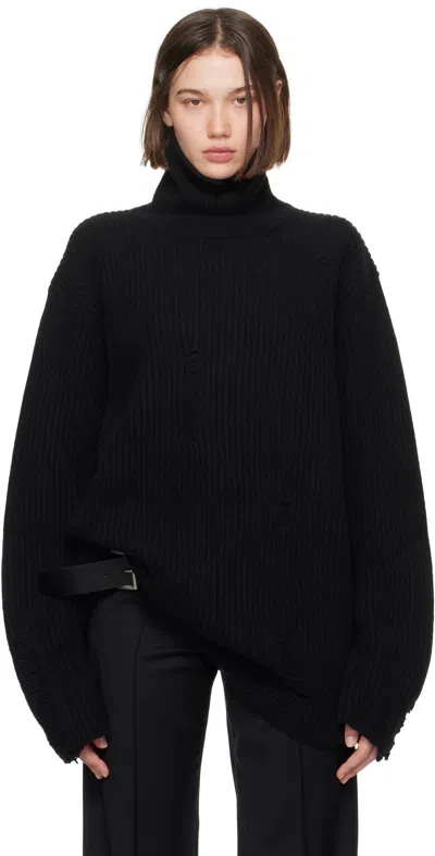 Ann Demeulemeester Black Tone Oversize Turtleneck In 099 Black