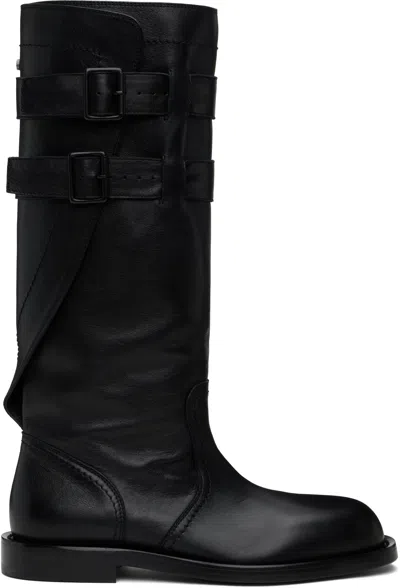 Ann Demeulemeester Black Uplu Biker Boots In Multicolor