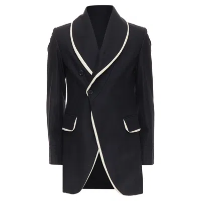 Ann Demeulemeester Black Virgin Wool Cotton Shawl Pipe Collar Coat