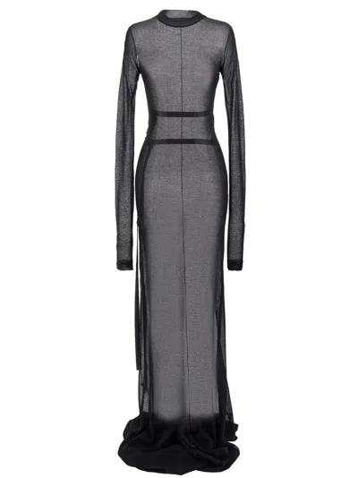 ANN DEMEULEMEESTER BLACK MOCK-NECK CHIFFON OVERLAY DRESS
