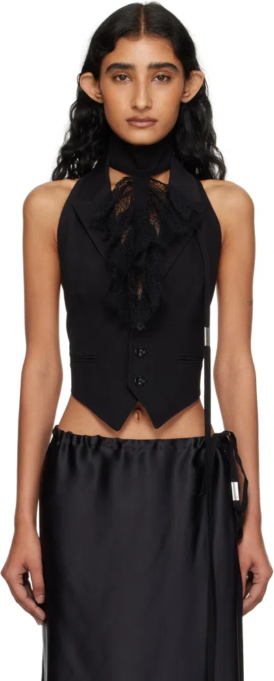 Ann Demeulemeester Black Zipora Peak Lapel Backless Waistcoat Vest