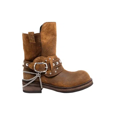 Ann Demeulemeester Boa Riding Suede Boots In Brown
