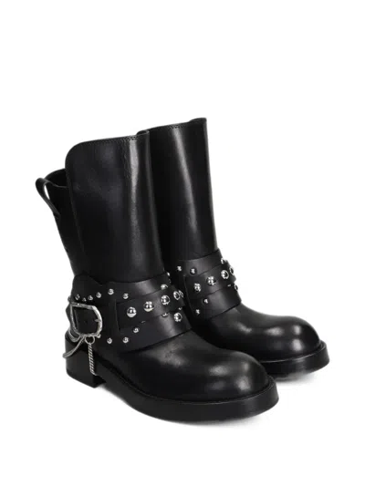 Ann Demeulemeester Boa Short Chain-link Leather Boots In Black
