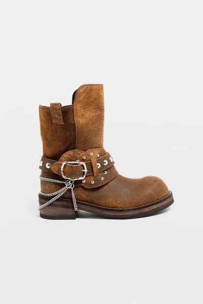 Ann Demeulemeester Boa Short Riding Boots With Spurs In Brown