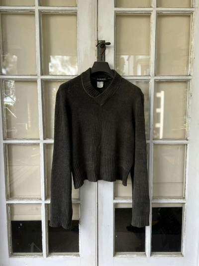 Pre-owned Ann Demeulemeester Boxy Cropped Knit Sweater In Ash Grey/green