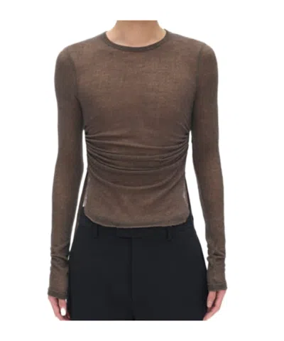 Ann Demeulemeester Brando Wrinkled Cropped Long Sleeve Top In Brown