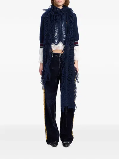 Ann Demeulemeester Brushed-knit Fringed Scarf In Blue