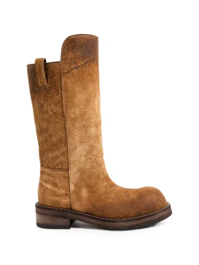 Ann Demeulemeester Burned-finish Suede Boots In Brown