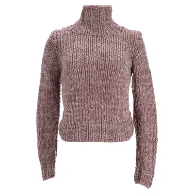 Ann Demeulemeester Cable Knit Turtleneck Sweater In Pink Wool In Multi