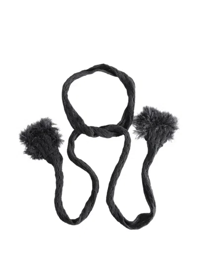 Ann Demeulemeester Cable-knit Pom-pom Scarf In Blue