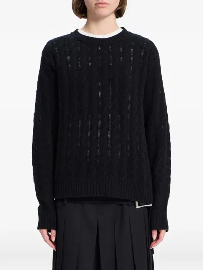 Ann Demeulemeester Cable-knit Wool-blend Sweater In Black