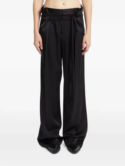 Ann Demeulemeester Cady Satin Tie-fastening Trousers In Black