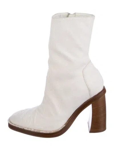 Pre-owned Ann Demeulemeester Canvas Sock Boots In White