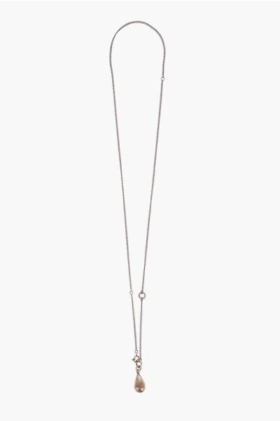 Ann Demeulemeester Chain Tinne Necklace With Pearl Shaped Pendent In Metallic