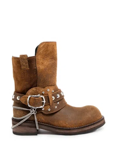 Ann Demeulemeester Boa Short Riding Boots With Spurs In Brown
