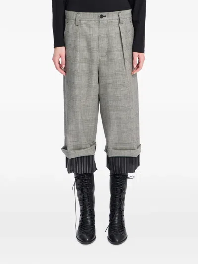 Ann Demeulemeester Check Wool Trousers In Gray