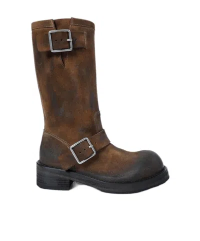 Ann Demeulemeester Chunky Heeled Ankle Boots In Brown