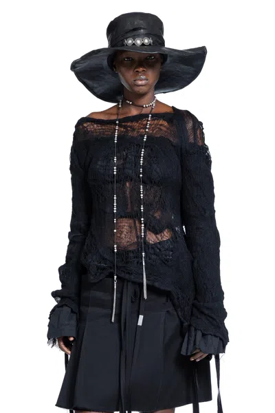 Ann Demeulemeester Cilia Off-shoulder Sweater In Ripped Sheer Knit In Black