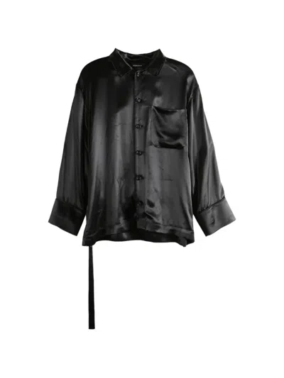 Ann Demeulemeester Coby Belted Satin-finish Shirt In Black
