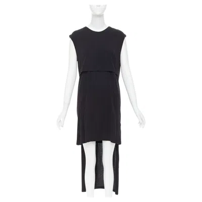 Pre-owned Ann Demeulemeester Cotton Layered Asymmetric Hi-low Trailing Midi Dress Fr38 M In Black