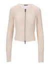 Ann Demeulemeester Cropped Wool Cardigan With Zip Detail In Beige