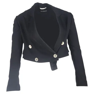 Ann Demeulemeester Cropped Double-breasted Jacket In Black Wool In Animal Print