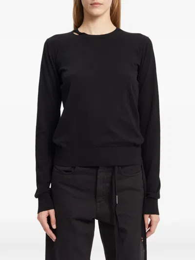 Ann Demeulemeester Cut-out Fine-knit Long-sleeved T-shirt In Black