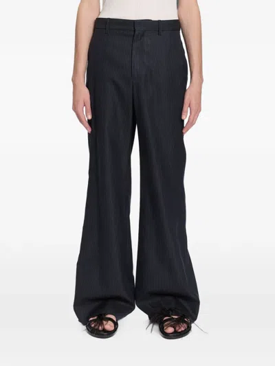 Ann Demeulemeester Darius Pinstripe Cotton Trousers In Black